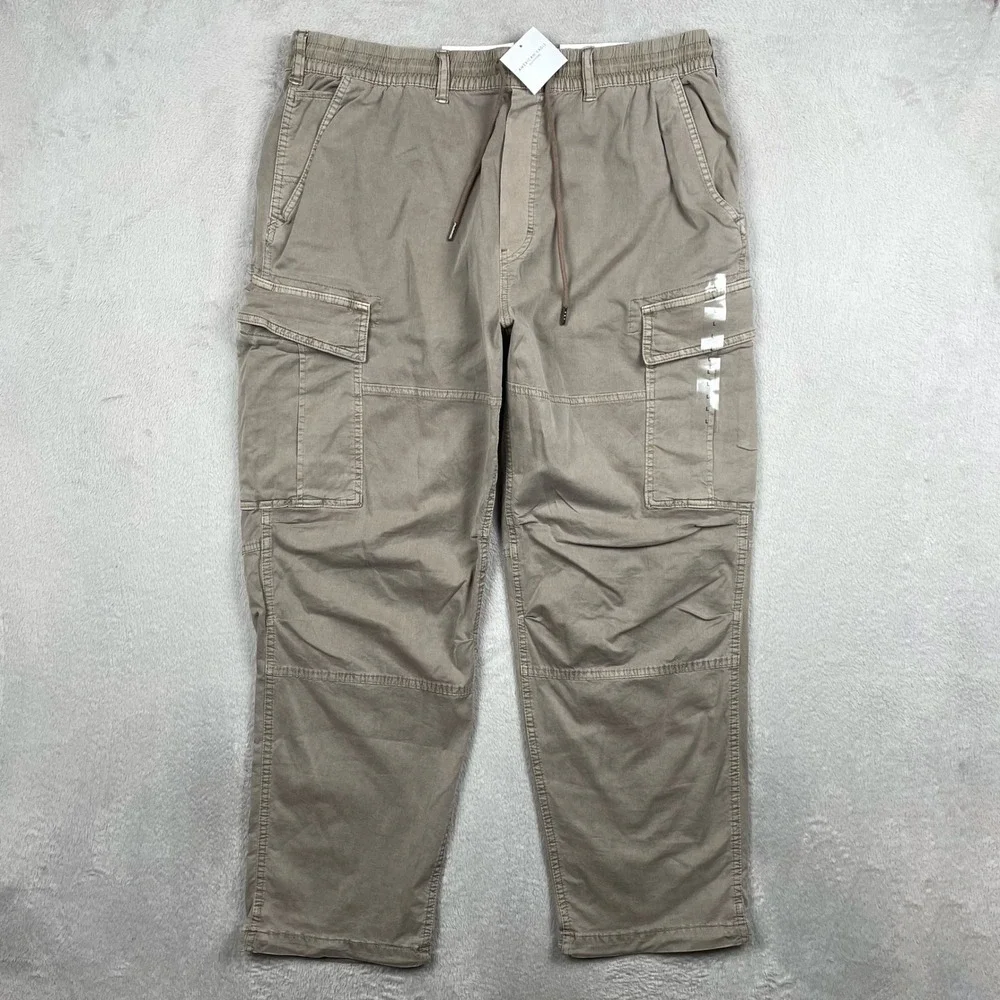 New American Eagle Relaxed Cargo Pants Mens Large Beige Drawstring Elastic Waist
